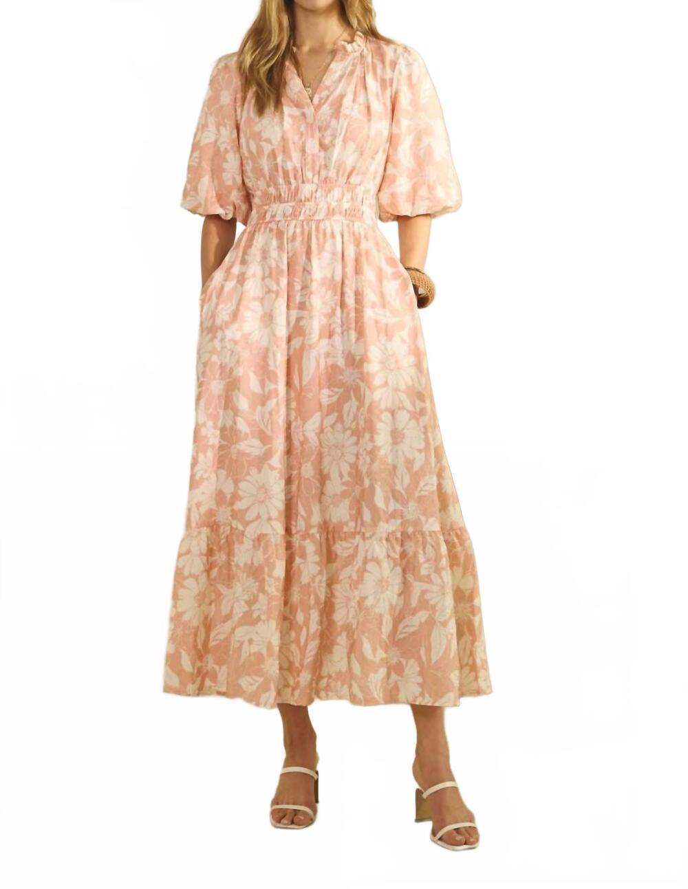 NEW ODDI women's printed midi dress - plus in blush petal